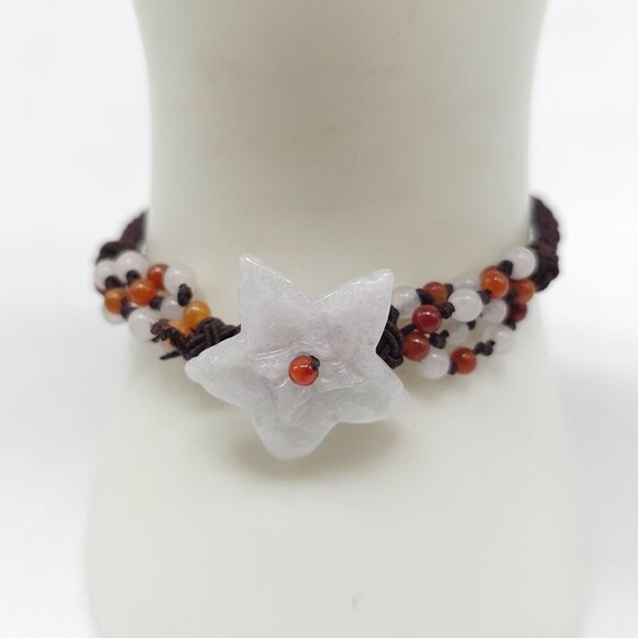 Handmade Star Shaped White Jade Beaded Bracelet With Adjustable Cord - Picture 1 of 4